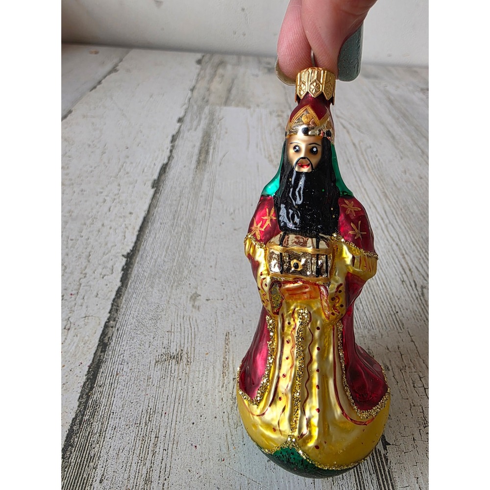 Vintage radko Wiseman glitter gold glass ornament Xmas tree